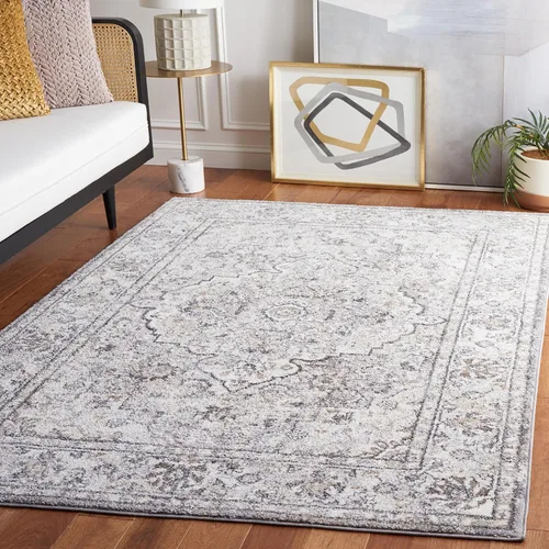 Vista 8 de SAFAVIEH Opal Collection - Alfombra de pasillo de 2 pies 3 pulgadas x 9 pies, color gris y marfil, diseño oriental shabby chic, ideal para zonas
