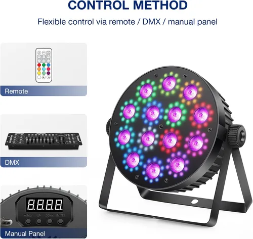 Vista 4 de Luces LED Par de escenarios: 100 W regulables de doble efecto 10 anillos LED rodeado de 14 RGBW Par Can - Control remoto y DMX - para fiesta de DJ