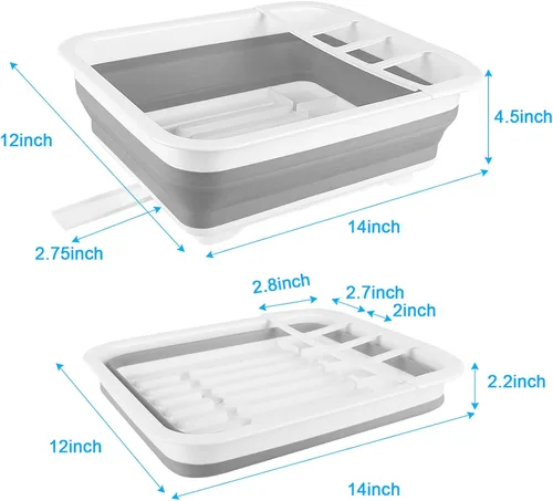 Vista 3 de Escurridor de platos plegable con tubo de tapón de drenaje, escurreplatos portátiles para encimera de cocina, estante plegable para secar platos