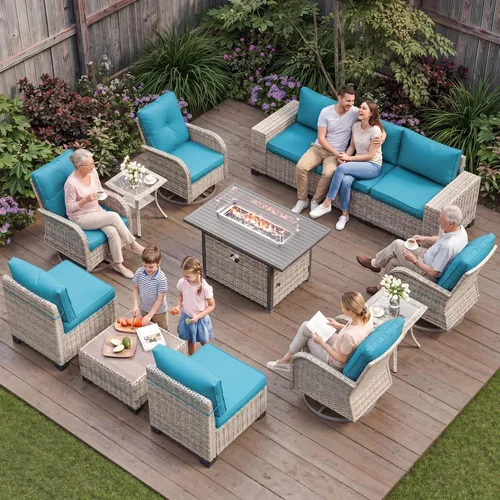 Vista 112 de Muebles de patio al aire libre conjunto PE mimbre ratán al aire libre sofá seccional Gris