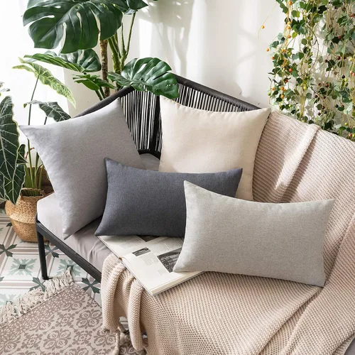 Vista 8 de MIULEE Paquete de 2 fundas de almohada decorativas para exteriores, impermeables, sólidas, de lino sintético, para jardín, granja, patio, tienda