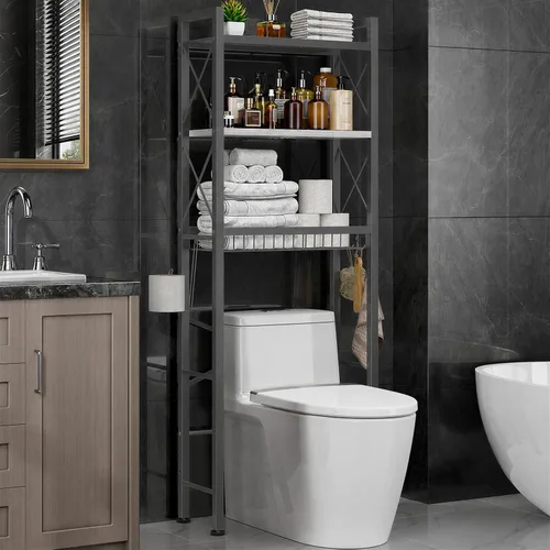 Vista 11 de Kalrin Over The Toilet Storage with X Shape Side Guardrail, 3-Tier Over Toilet Storage Rack with Drain Basket, Freestanding Bathroom Organizer for