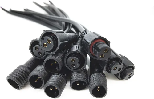 Vista 2 de Paquete de 6 pares de cables de conexión impermeables de plástico negro Pigtail de 2 núcleos impermeable con adaptador de conector de enchufe