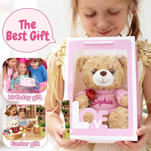 Vista 6 de Oso de peluche personalizado con nombre personalizado, regalo de felpa personalizado de 10 pulgadas para aniversario, día de San Valentín