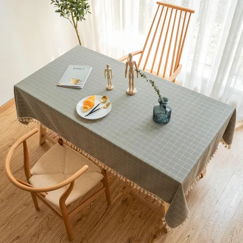 Vista 12 de Black Dining Table Cover, 35 x 35 inch, Square, Cotton Linen Embroidery Small Plaid Party Table Cloths