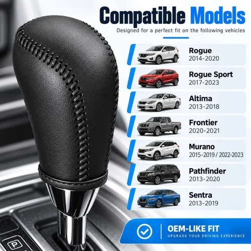 Vista 3 de Accesorios interiores personalizados para Nissan Rogue Rogue Sport, Altima Frontier, Murano Pathfinder Sentra, cubierta de piel con perilla