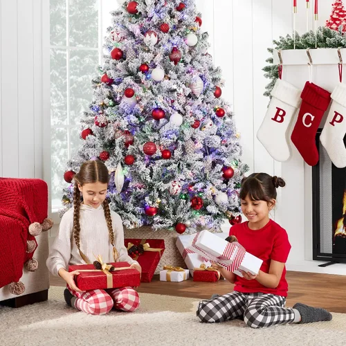 Vista 5 de Best Choice Products - Árbol de Navidad artificial preiluminado de 7.5 pies con nieve artificial, pino, 2-en-1 luces LED blancas y multicolor, Verde