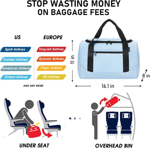 Vista 2 de ECOHUB Bolsa de viaje pequeña de 16 pulgadas, bolsa de viaje para debajo del asiento, bolsa de gimnasio para mujeres y hombres