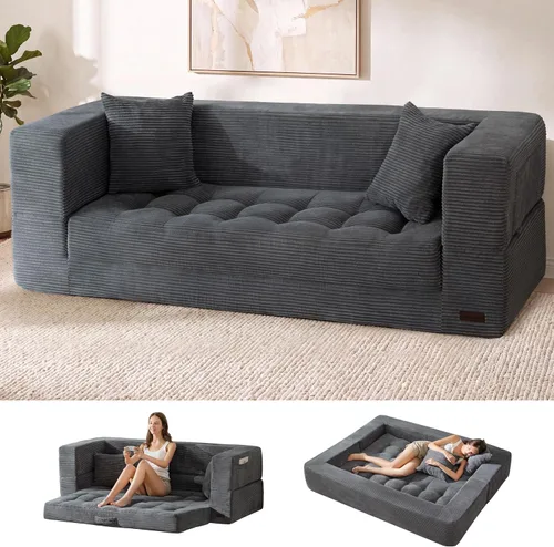 Vista 10 de MAXYOYO Sofá cama plegable, sofá biplaza convertible sin hueso con almohada Negro