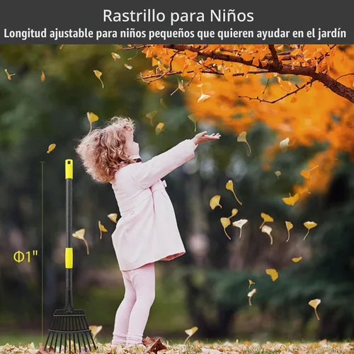 Vista 6 de Oliynedy Rastrillo de jardín de metal ajustable para hojas, mango largo de 30 a 60 pulgadas, 11 dientes de 9 pulgadas de ancho, rastrillo plegable