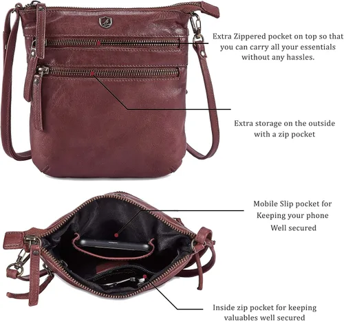 Vista 2 de Bolso bandolera para mujer, pequeño bolso de cuero real, bolso cruzado de viaje vintage hecho a mano