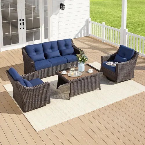 Vista 20 de CHITA Sofá de mimbre para exteriores, sofá de mimbre para patio, sofá de ratán de 3 plazas de gran tamaño con cojines de 5.1 pulgadas de grosor