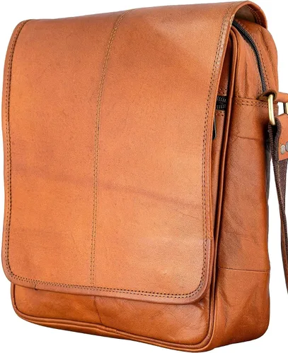 Vista 4 de URBAN LEATHER Bolso de mensajero vertical de 12 pulgadas Bolso de mano marrón para hombres mujeres niños y niñas bolsas de pasaporte de viaje