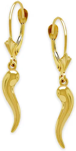 Vista 9 de Pendientes de cuerno italiano de oro de 10 quilates - Pendientes colgantes - Pendiente Cornicello