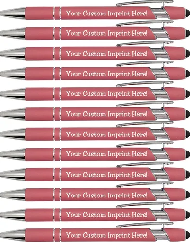 Vista 12 de ExpressDesigns™ - Bolígrafos personalizados pastel premium con lápiz óptico Bolígrafos personalizados de metal suave al tacto con tinta negra