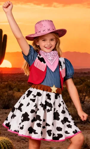 Vista 3 de Disfraz de vaquera para niñas con sombrero, fiesta de disfraces de Halloween