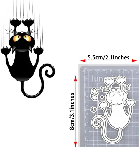 Vista 5 de 4 piezas de troqueles de metal para gatos negros para hacer tarjetas, adorable mascota de Halloween, gato, animales, troquelado, plantilla