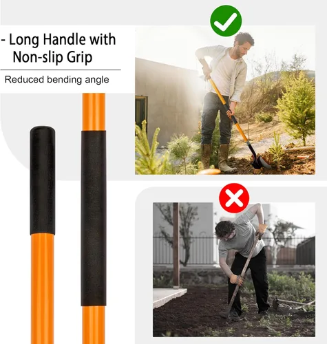 Vista 5 de VNIMTI Pala de jardinería resistente, hoja redonda de 56 pulgadas con mango de fibra de vidrio (naranja)