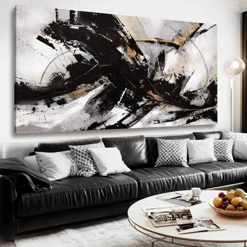 Vista 11 de Artexist Arte de Pared de Lienzo Abstracto Grande Pintura Rosa Decoración de Dormitorio Amarillo Arte Azul Marino Impresiones de Arte Fotográficas