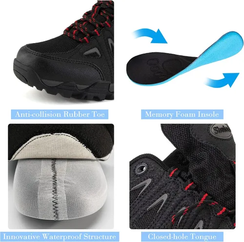 Vista 2 de SHULOOK Zapatos de senderismo impermeables para hombre antideslizantes al aire libre caña baja ligeras transpirables para senderismo senderismo
