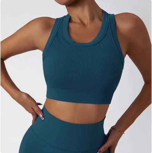 Vista 94 de Conjuntos de entrenamiento para mujer, 2 piezas, sin costuras, acanalada, sin mangas, brasier deportivo, cintura alta, pantalones cortos