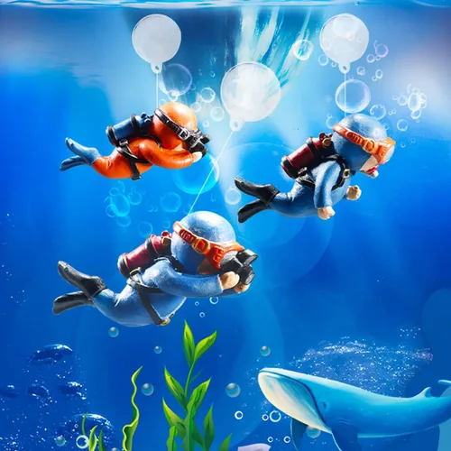Vista 3 de Paquete de 2 decoraciones de pecera, lindos adornos de acuario de buceador, juguete de decoración con divertido dispositivo flotante, accesorios