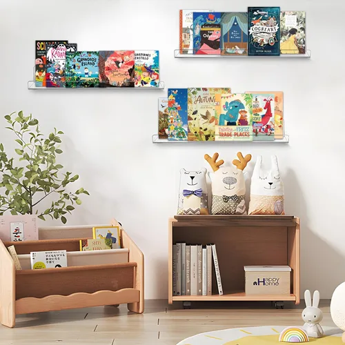 Vista 2 de AMEITECH Paquete de 4 estantes flotantes para pared, estantes acrílicos de 15 pulgadas para decoración de habitación, estante de libros para niños