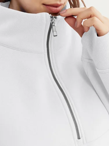 Vista 5 de EFAN Sudaderas cortas para mujer, con media cremallera, forro polar, con cremallera de un cuarto, sudaderas con capucha 2023, ropa de moda de otoño