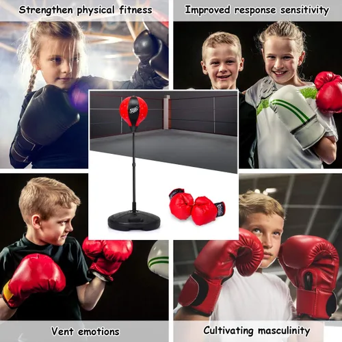 Vista 4 de Costzon Punching Bag for Kids, Boxing Bag Set Toy with Height Adjustable Stand, Kids Boxing Gloves and Hand Pump, Freestanding Boxing Equipment Gift