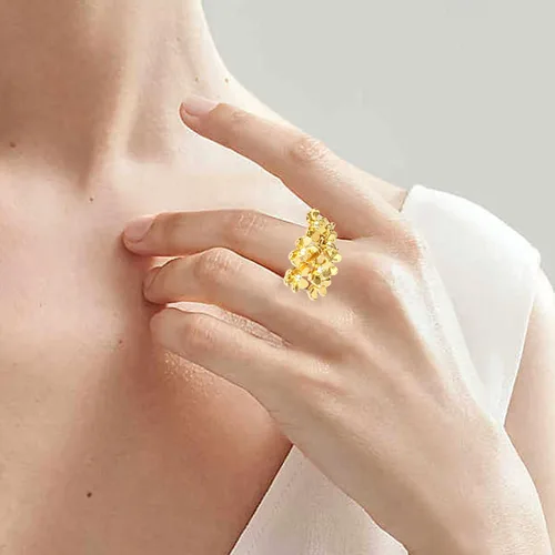 Vista 3 de Z NEWDECO Anillos delicados de flores abiertas, chapados en oro de 18 quilates, circonita cúbica, accesorios de joyería, regalos para mujeres, Gema