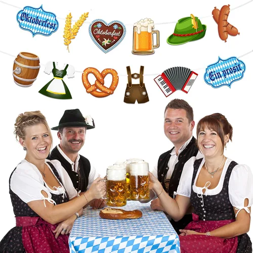 Vista 6 de 2 pancartas de Oktoberfest, guirnalda de Oktoberfest, bandera bávara, cartel de banderines de Oktoberfest, telón de fondo, accesorios de cabina