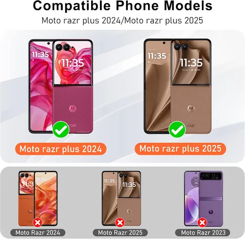 Vista 3 de Funda protectora para Motorola Razr+ Plus 2024/Razr+ Plus 2025, resistente a prueba de golpes con rotación de 360° con soporte de metal