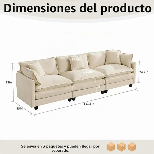 Vista 2 de Sofá seccional modular, sofá de chenilla mullido de 111.5" con reposabrazos y almohadas, sofá de asiento profundo moderno para sala de estar
