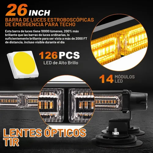 Vista 2 de ASPL - Barra de luces estroboscópicas de 66 cm, 126 LED, de emergencia, para techo, doble cara, con controlador, intermitente, de advertencia, luz