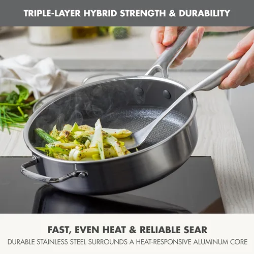Vista 5 de GreenPan Hybrid 5QT Stainless Steel Saute Pan with Lid, Ceramic Nonstick Plateado