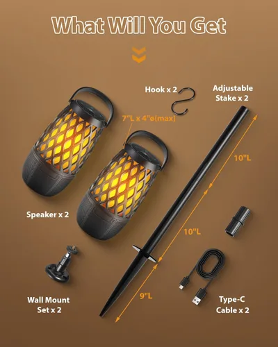 Vista 7 de Altavoces Bluetooth para exteriores, impermeables, inalámbricos, para exteriores, con luces de llama, dispositivos tecnológicos, regalo