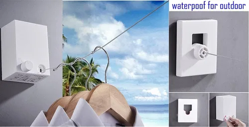 Vista 3 de Tendedero retráctil para exteriores e interiores, resistente de acero inoxidable ajustable con cuerda de secado de alambre con funda de ABS +