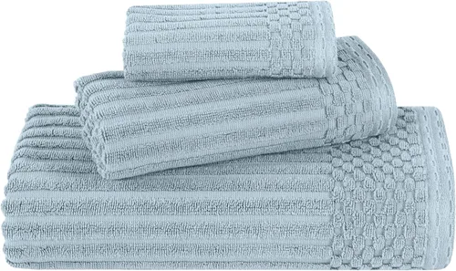 Vista 24 de Superior Juego de 6 toallas de algodón sólido y acanalado, toallas de cara de 13 x 13 pulgadas, toallas de mano de 16 x 28 pulgadas, toallas de baño