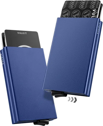 Vista 34 de VULKIT Cartera desplegable, soporte minimalista para tarjetas de crédito, bloqueo RFID, funda de metal delgada para hombres