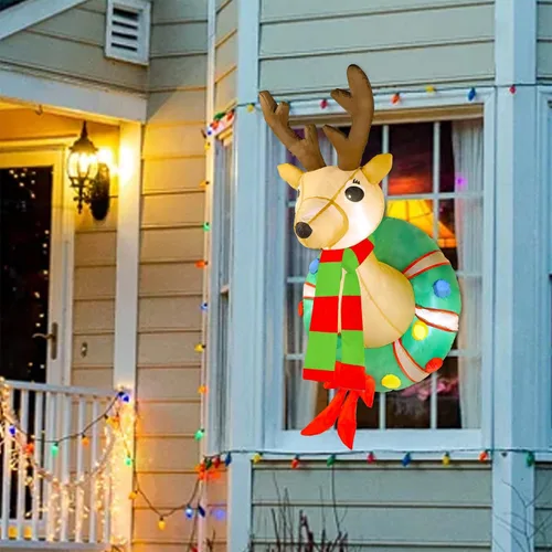Vista 7 de Juegoal - Corona inflable de Navidad de 1.2 m con Rudolph, reno iluminado con luces LED integradas, decoración de Navidad para interiores