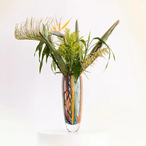 Vista 5 de Ca D Oro - Jarrón de cristal boho con bastones de colores soplado a mano estilo Murano para flores y decoración, modelo 72 MS