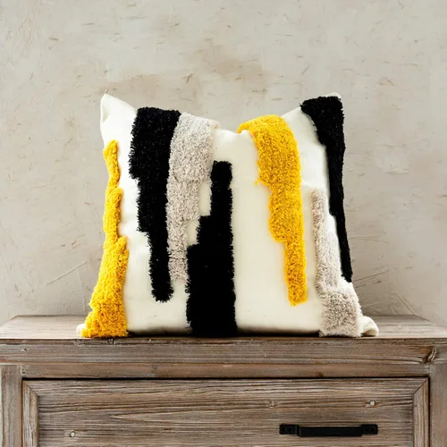 Vista 9 de Funda de almohada tejida estilo bohemio, moderna, decorativa, geométrica, a rayas, cheurón, con borlas, fundas de almohada tribales de granja