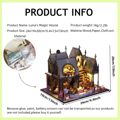 Vista 7 de Mini casa de muñecas de madera 3D con cubierta a prueba de polvo y movimiento de música, kit de casa de muñecas en miniatura y muebles, idea