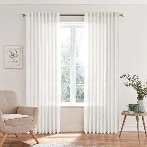 Vista 66 de Cortinas de Lino Natural Color Crema de 84 Pulgadas de Largo para Sala de Estar, Juego de 2 Paneles de Lino Texturizado con Trabillas Traseras