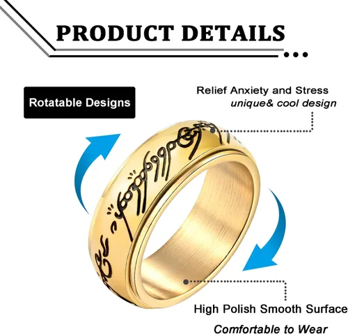 Vista 2 de Anillo de poder para hombres y mujeres, anillo para ansiedad de Lord of the Rings