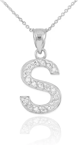 Vista 22 de Claddagh Gold . Collar con colgante de letra inicial de plata de ley 925 con circonita cúbica - Elección de tamaños