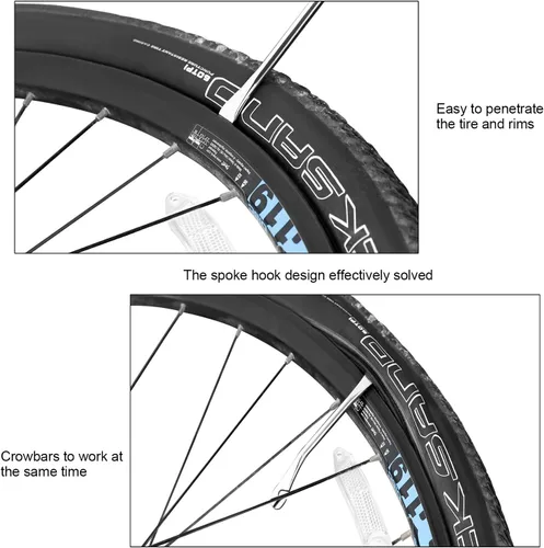 Vista 5 de Oumers Kit de reparación de mecánico de ciclismo multifunción con palanca de neumático de 3 piezas, 5 piezas de parches de neumáticos para raspador