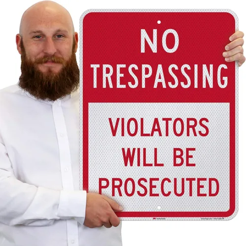 Vista 2 de SmartSign Letrero con texto en inglés "No Trespassing, Violators Will Be Prosecuted", aluminio reflectante de grado diamante 3M de 18 x 24 pulgadas