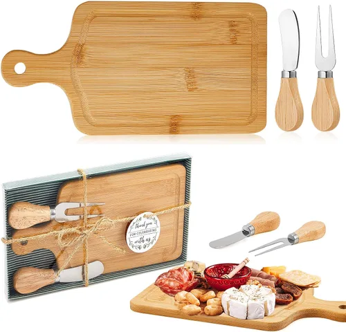 Vista 27 de Ziliny Tabla cuadrada de madera de queso con cuchillo y tenedor, con caja y etiqueta de agradecimiento, para San Valentín, despedida de soltera