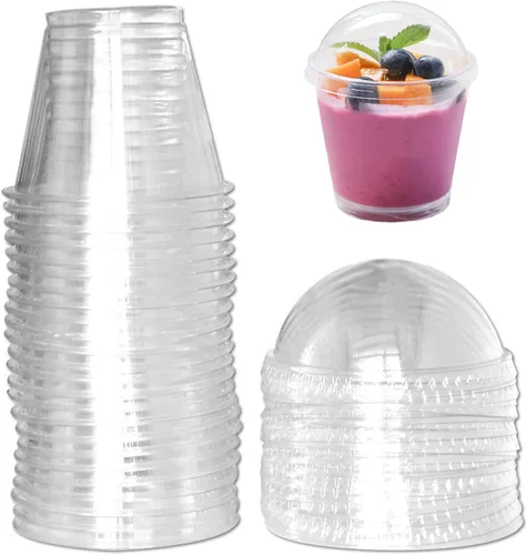 Vista 6 de Vasos de plástico transparente con tapas, 6oz-25 juegos de mini tazas de parfait sin agujeros, tapas de cúpula, tazas de parfait con tapas, vasos